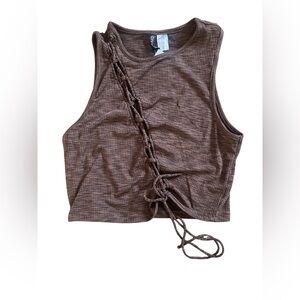 NWT H&M Brown Lace-Up Crop Top SZ M